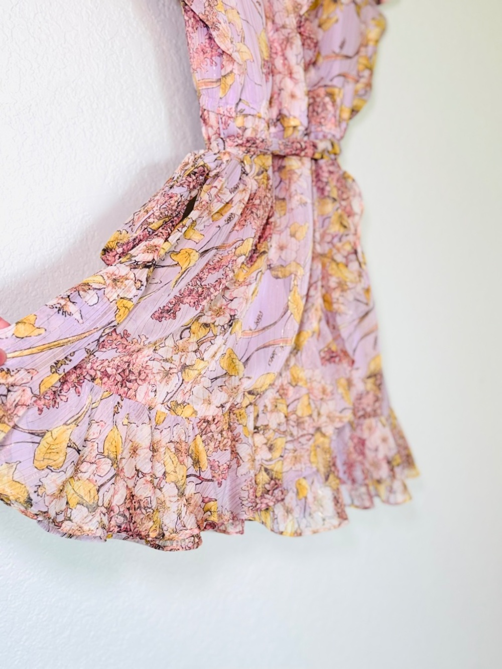 LC Lauren Conrad Dress XXL Ruffle Neck Flutter Pink Floral Romantic Feminine - Picture 5 of 9